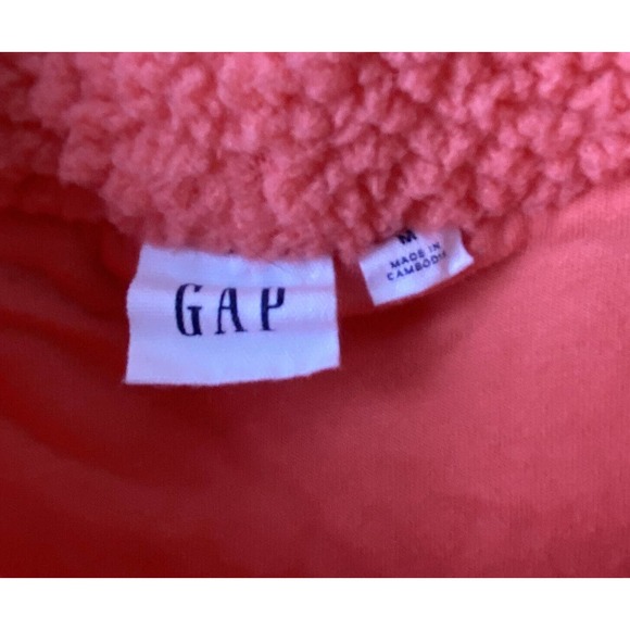 GAP Vibrant Coral Orange Boxy Pullover Sherpa Sweater Mock Neck Size S - Picture 5 of 5